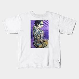 Woman olive tree on a purple background Kids T-Shirt